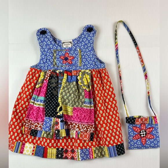 Sweetie Pies Boutique Other - Sweetie Pies Boutique Blue Red Apron Dress and Matching Purse, 18 mos-2T